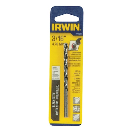 Irwin Irwin 3/16 in. X 3-1/2 in. L High Speed Steel Left Hand Drill Bit Round Shank 1 pc 1789223